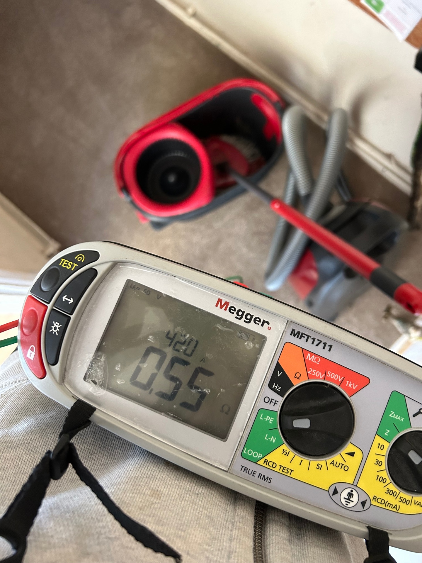 Megger MFT1711 multifunction tester used for EICR electrical testing in Cobham